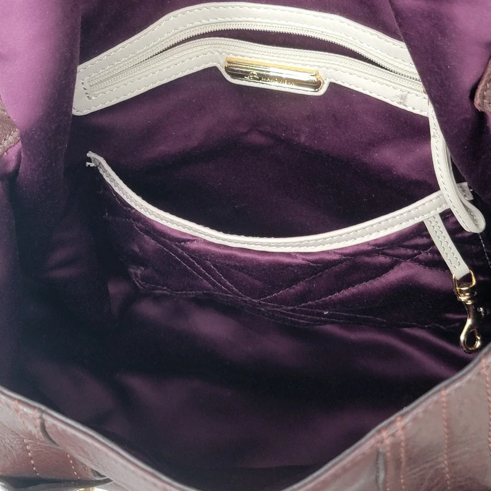 B. Makowsky Burgundy Leather Shoulder Bag Turn Lock Gold Hardware Satchel - Picture 6 of 13